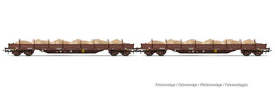 021-HR6526 - H0 - DR, 2-tlg. Set 4-achs. Flachwagen Res, beladen mit Sand, Ep. IV